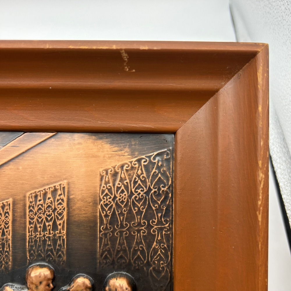 Vintage Copper Relief The‎ Last Supper 3D Metal Wall Art Plaque Framed Religious - Picture 6 of 15